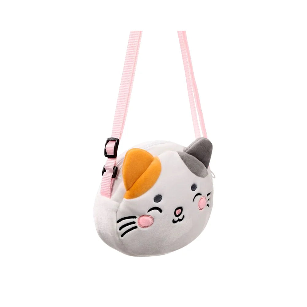 Stoffen schoudertasje Lola Kat met vrolijke kattenoortjes en schattige snuit, voorkant aanzicht