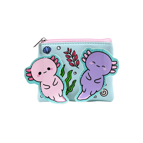 Maddie Axolotl kawaii portemonnee met twee schattige axolotl figuurtjes – stijlvolle accessoire voorkant