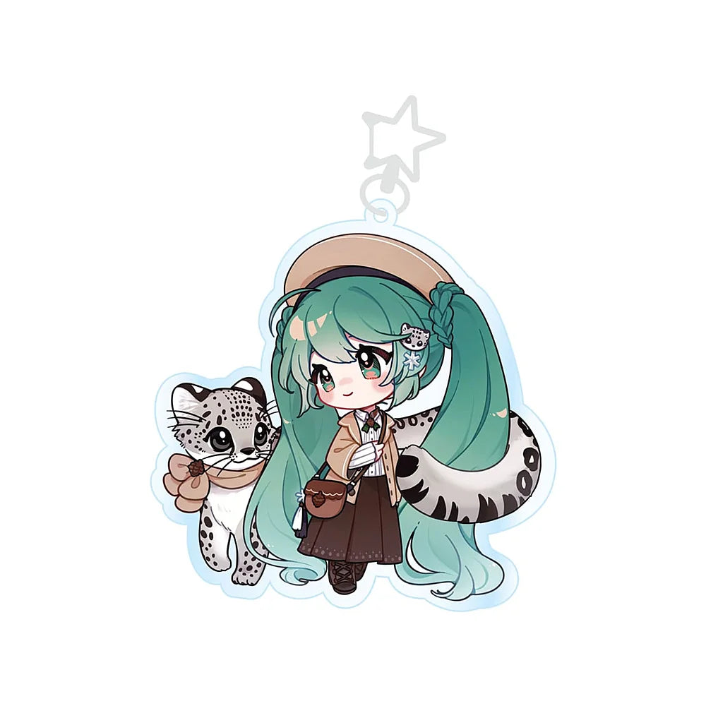kawaii winter hatsune miku chibi acryl sleutelhanger met lynx
