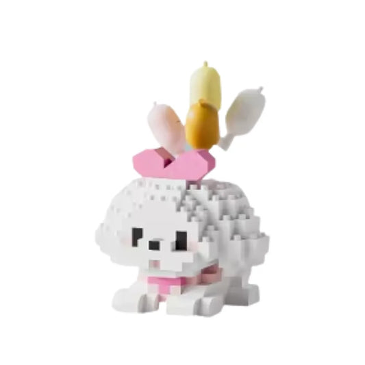 Mini Bricks Ballonnen Hondje – Witte hond met roze strik – Bouwset