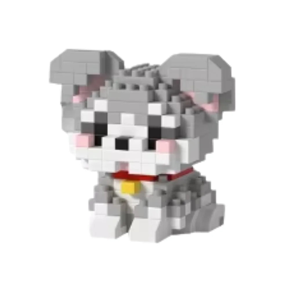 Mini Bricks grijs hondje – mysterieus, pluizig bouwstenen hondje