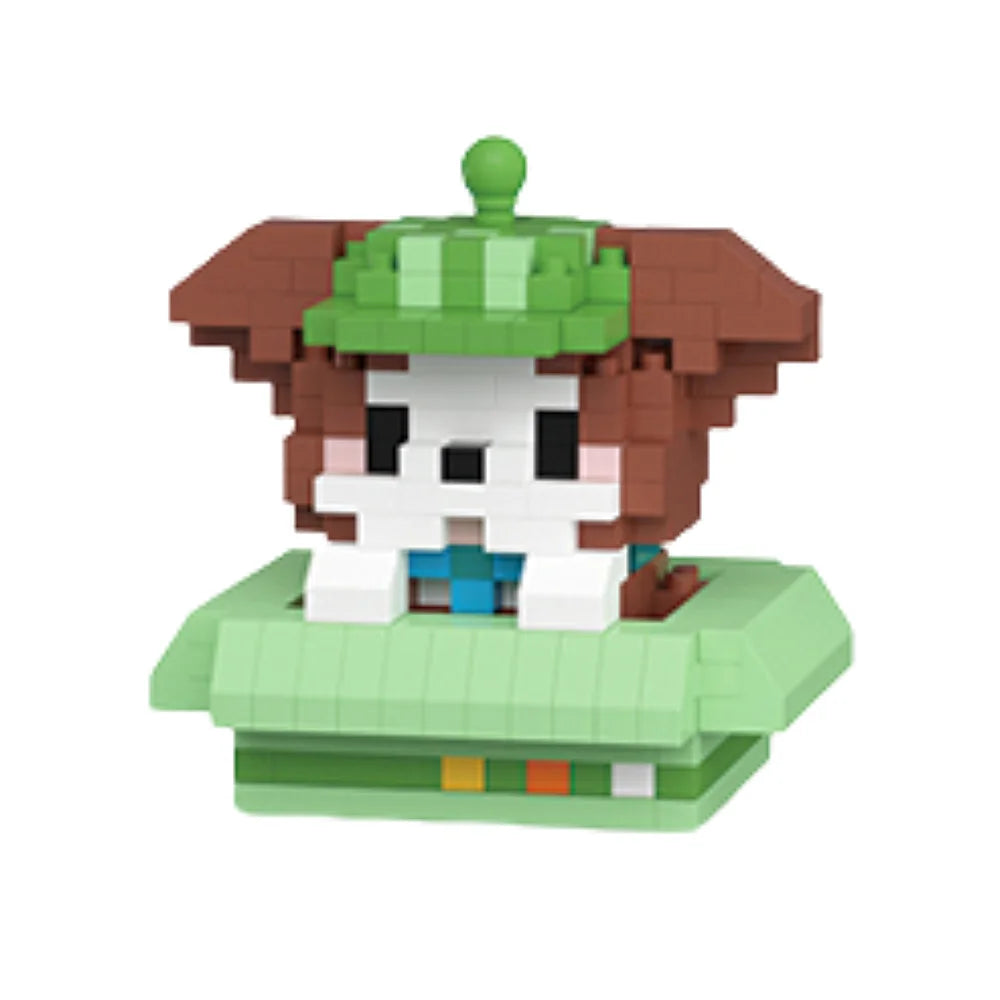 Mini Bricks Peekaboo – Hond met groen hoedje, vrolijk gelukshondje mini bricks