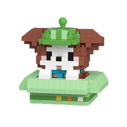 Mini Bricks Peekaboo – Hond met groen hoedje, vrolijk gelukshondje mini bricks