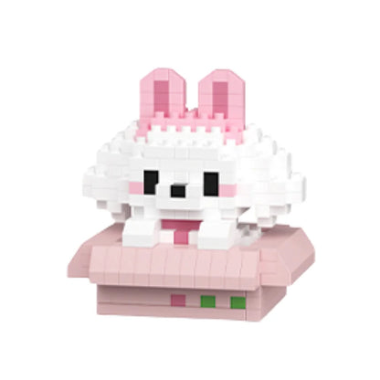 Mini Bricks Peekaboo – Witte hond met roze oren, schattig micro bouwpakket