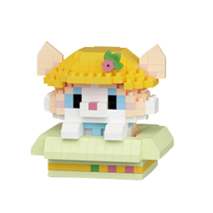 Beige Peekaboo katje mini bricks – zonnig met geel hoedje