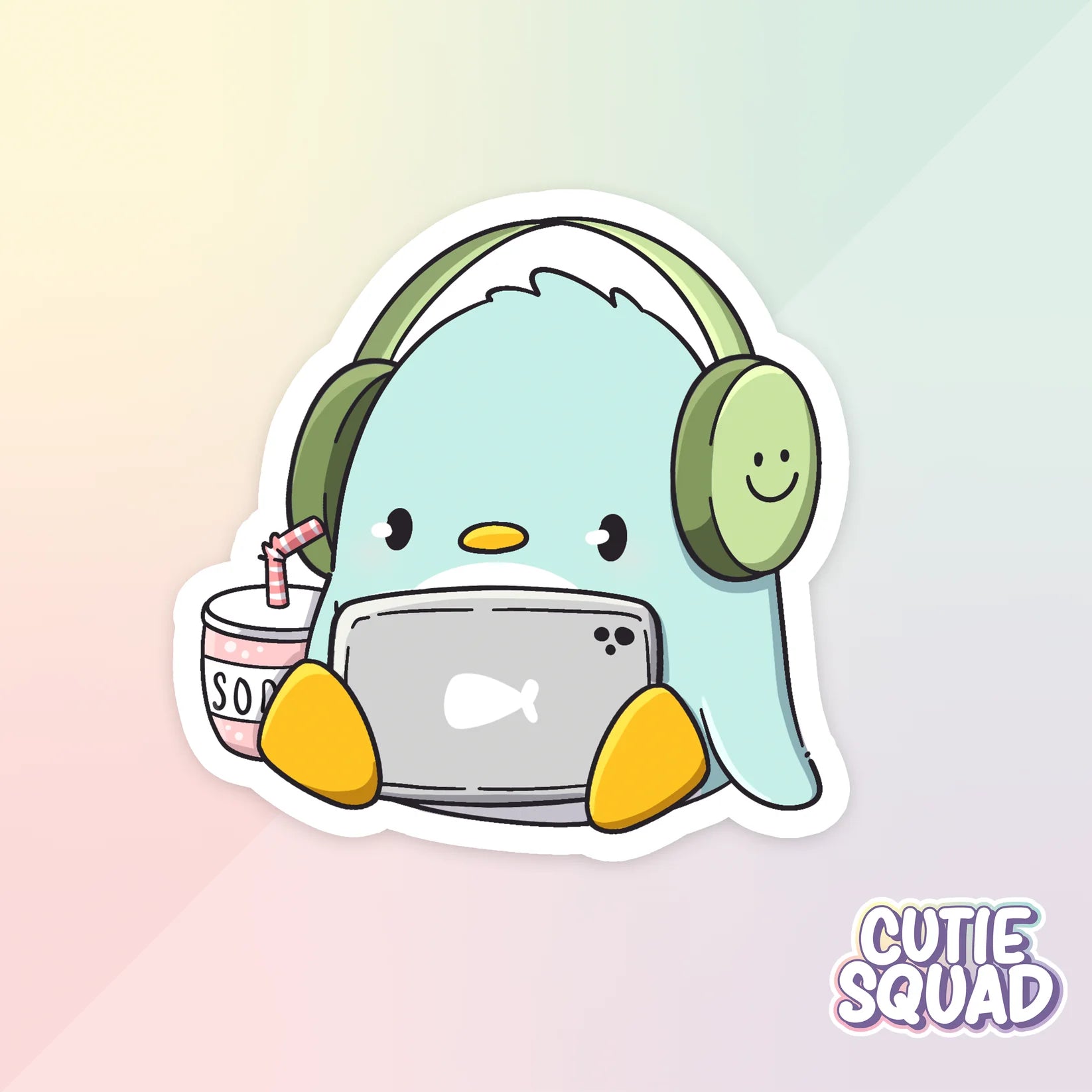 ray penguin sticker van cutiesquad met koptelefoon