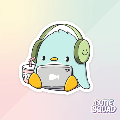 ray penguin sticker van cutiesquad met koptelefoon