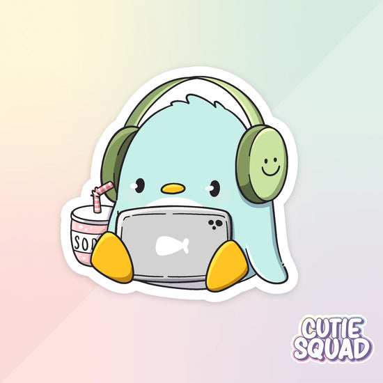 ray penguin sticker van cutiesquad met koptelefoon