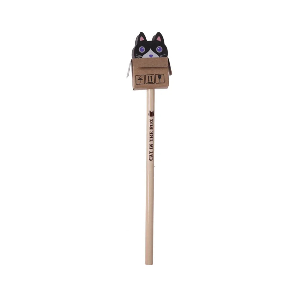 kawaii potlood met kat-in-doos gum zwart
