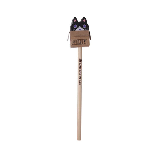 kawaii potlood met kat-in-doos gum zwart
