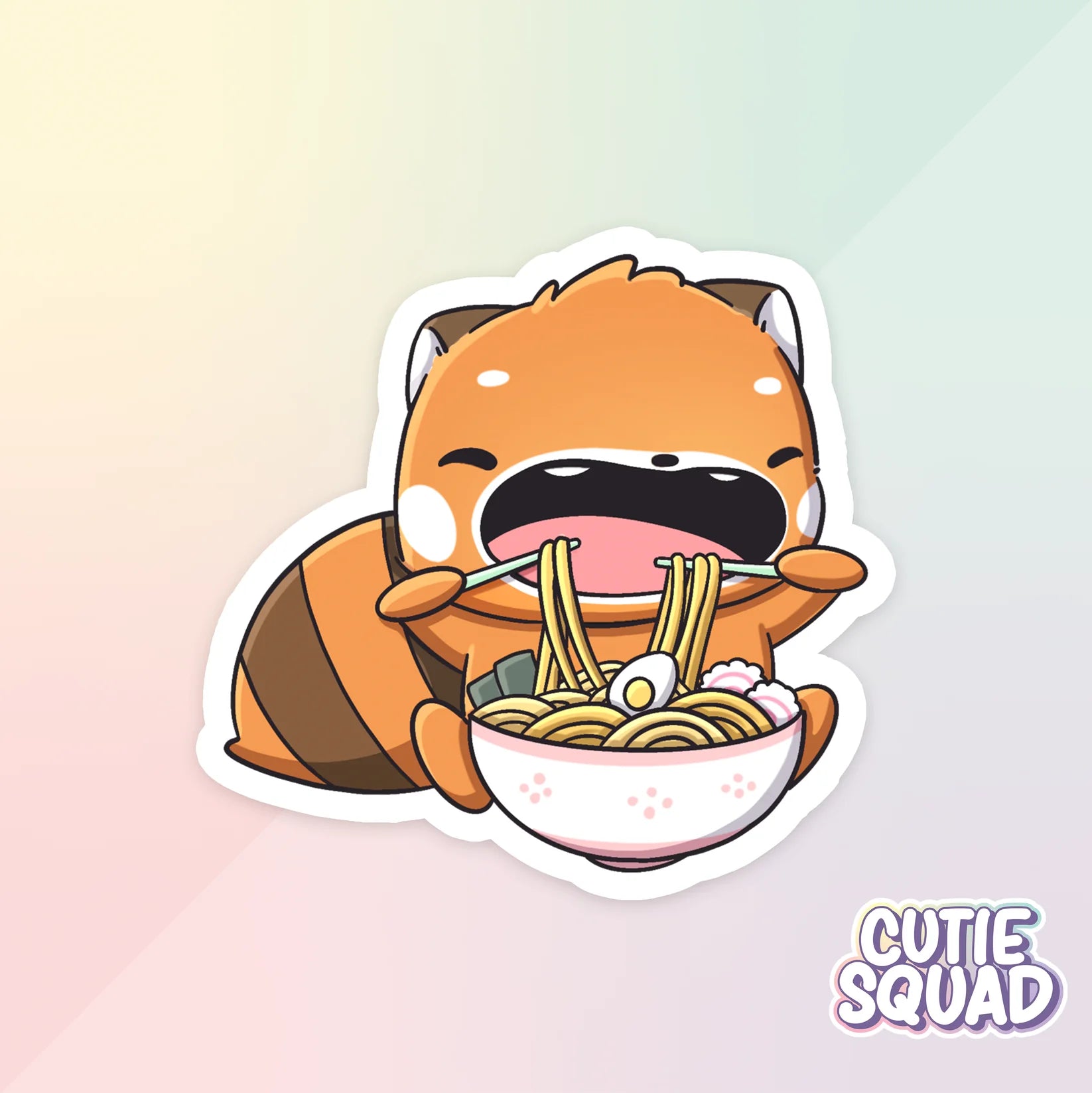 red panda foodies sticker van cutiesquad met noodle schaal