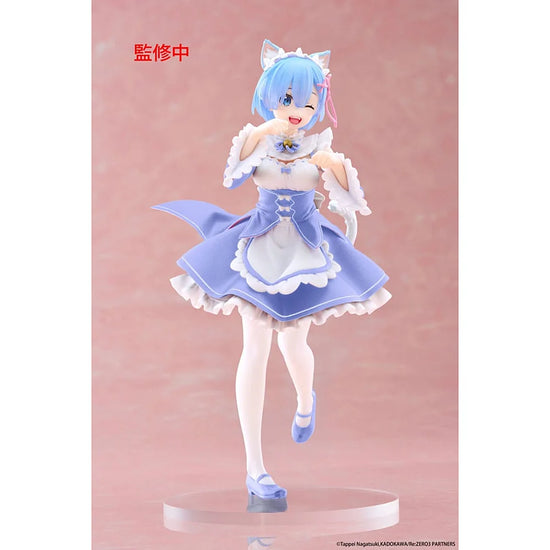 taito rem cat maid figure met pastelpaars maid kostuum