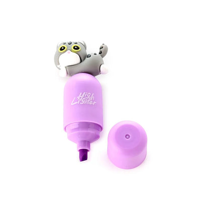 Paarse highlighter met grijze 3D kat