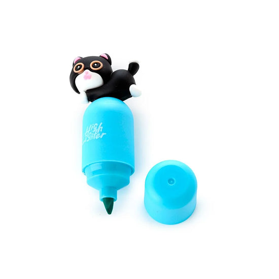 Blauwe highlighter met zwarte 3D kat