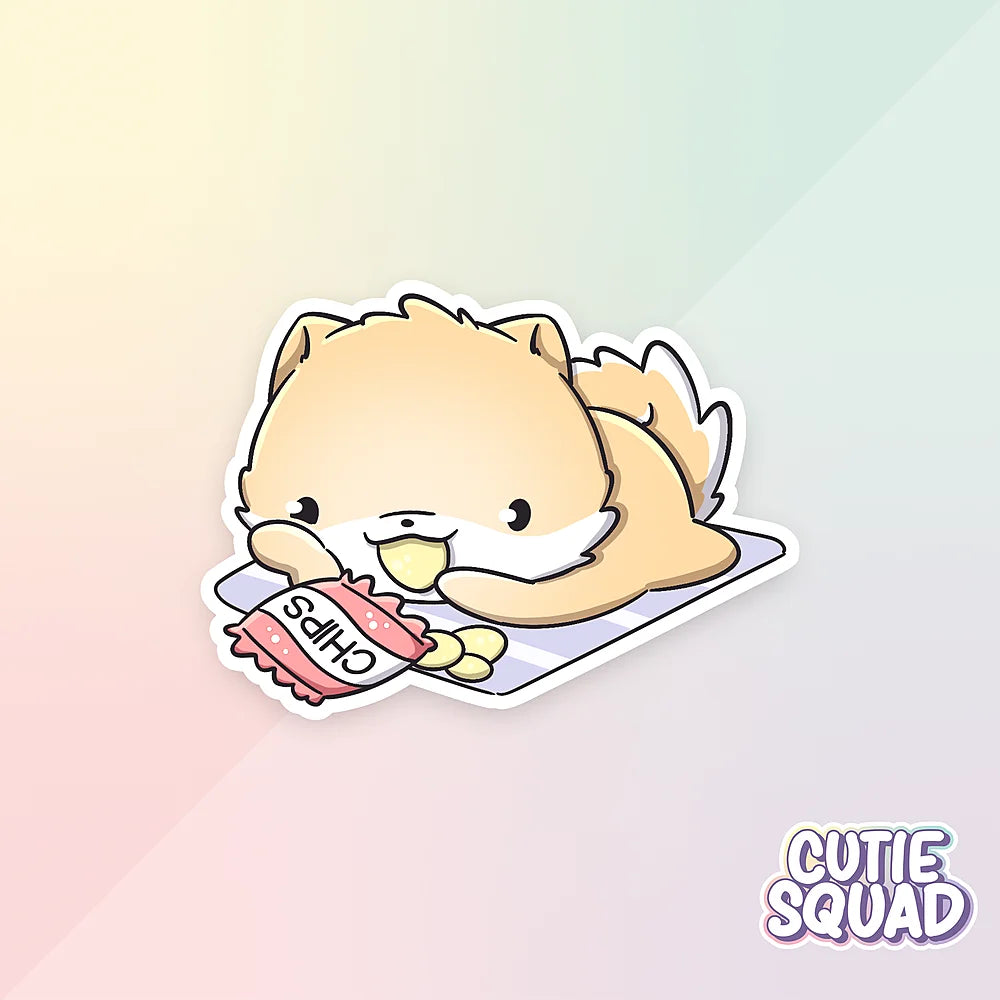 shiba evening sticker van cutiesquad met zakje chips