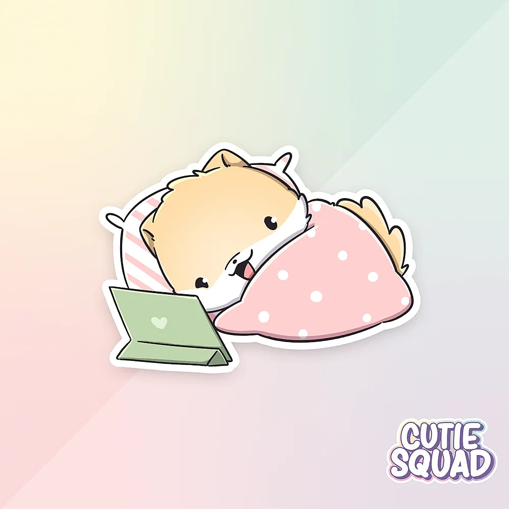 shiba evening sticker van cutiesquad onder roze dekentje