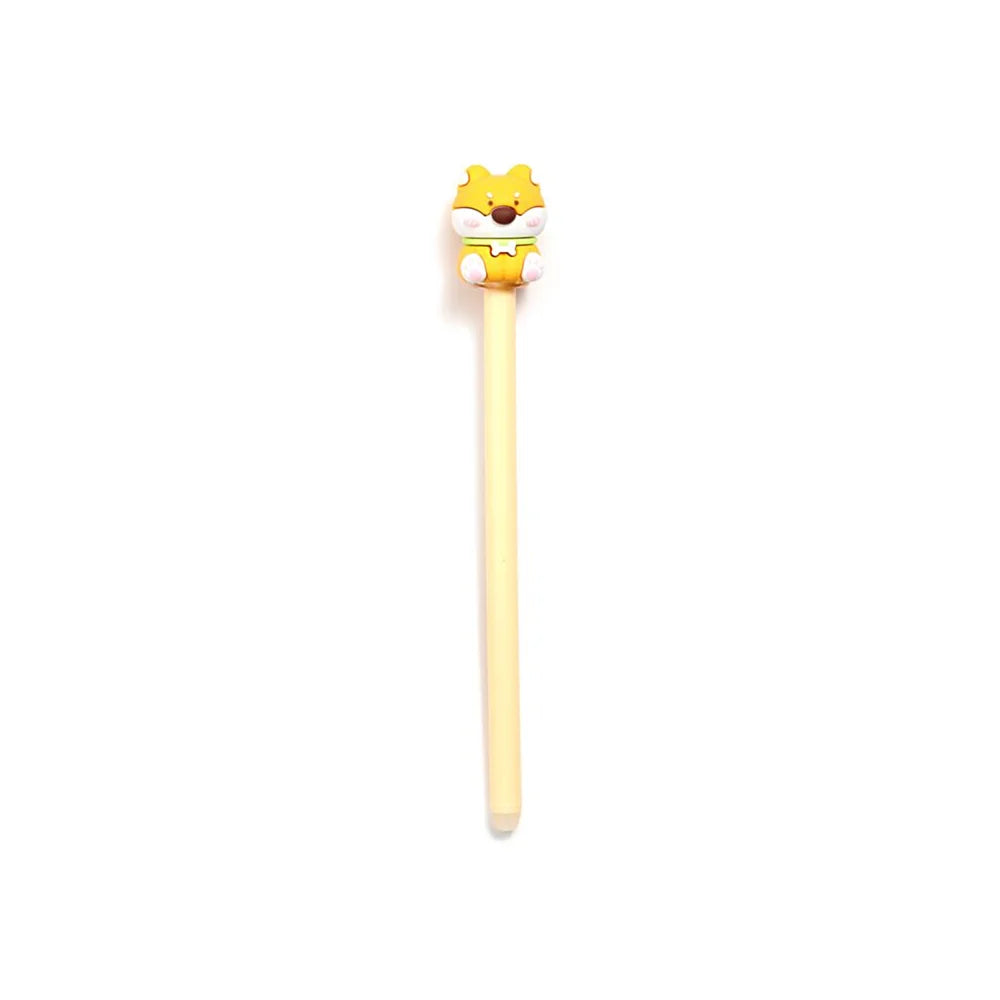 Schattige shiba inu topper op kawaii uitwisbare pen met blij gezichtje
