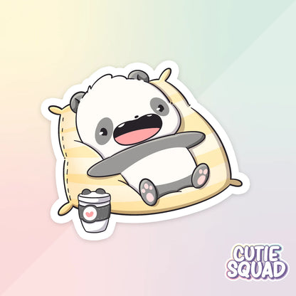 sleepy pandas sticker van cutiesquad met geel kussen