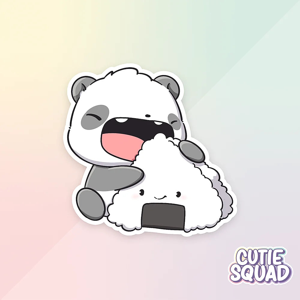 sushi pandas sticker van cutiesquad met rijst hapje