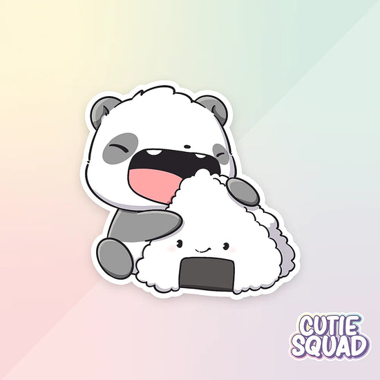 sushi pandas sticker van cutiesquad met rijst hapje